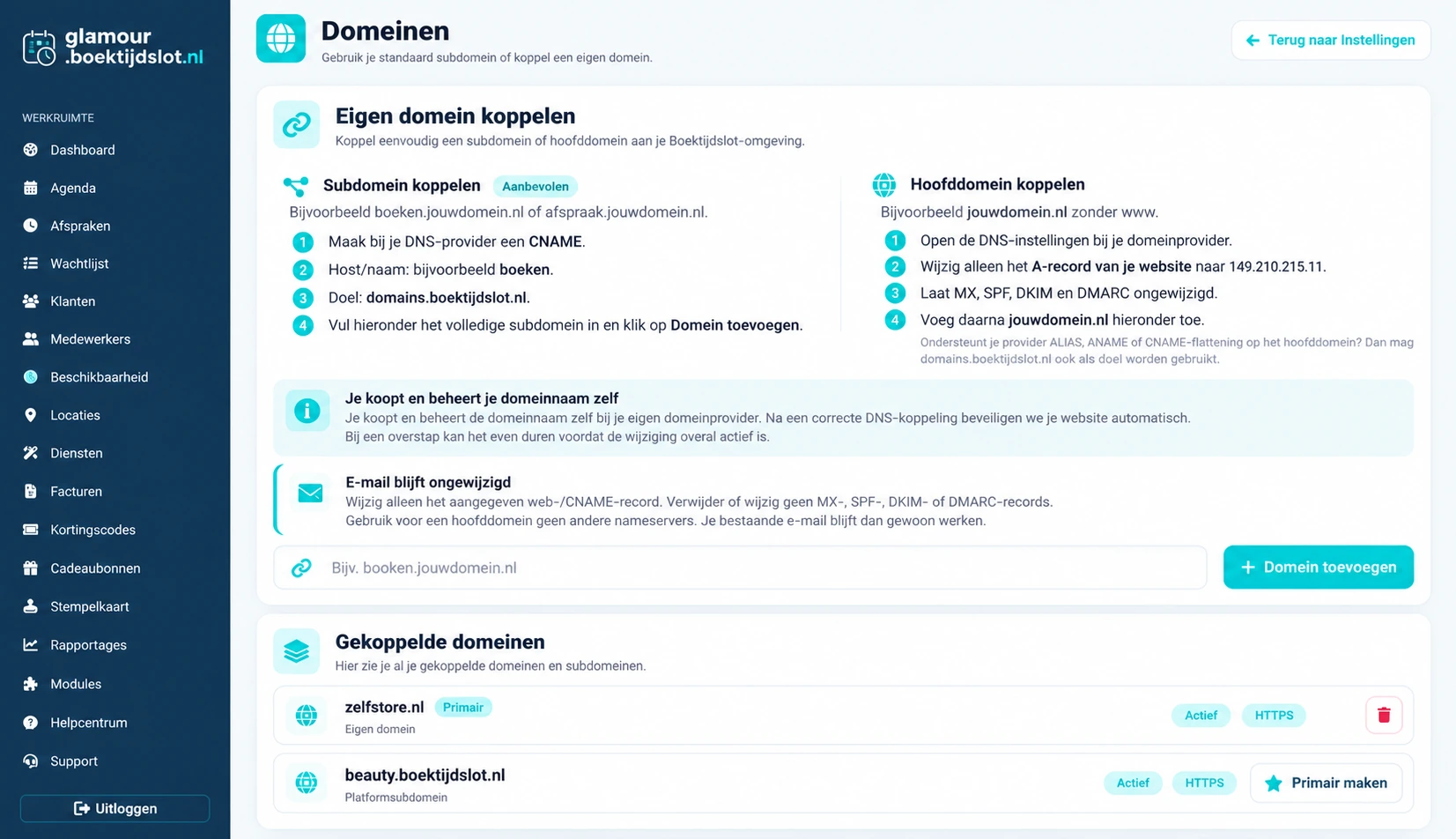 Eigen domein of subdomein koppelen aan Boektijdslot