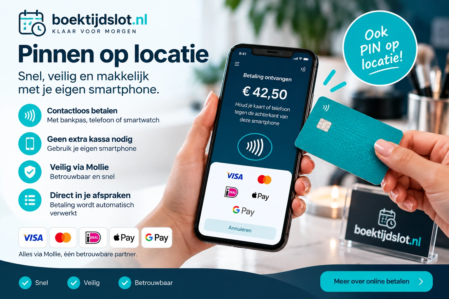 Online betalen, Mollie kassa en PIN – Boektijdslot